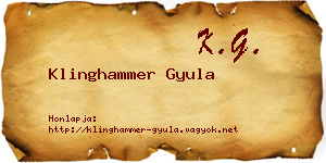 Klinghammer Gyula névjegykártya